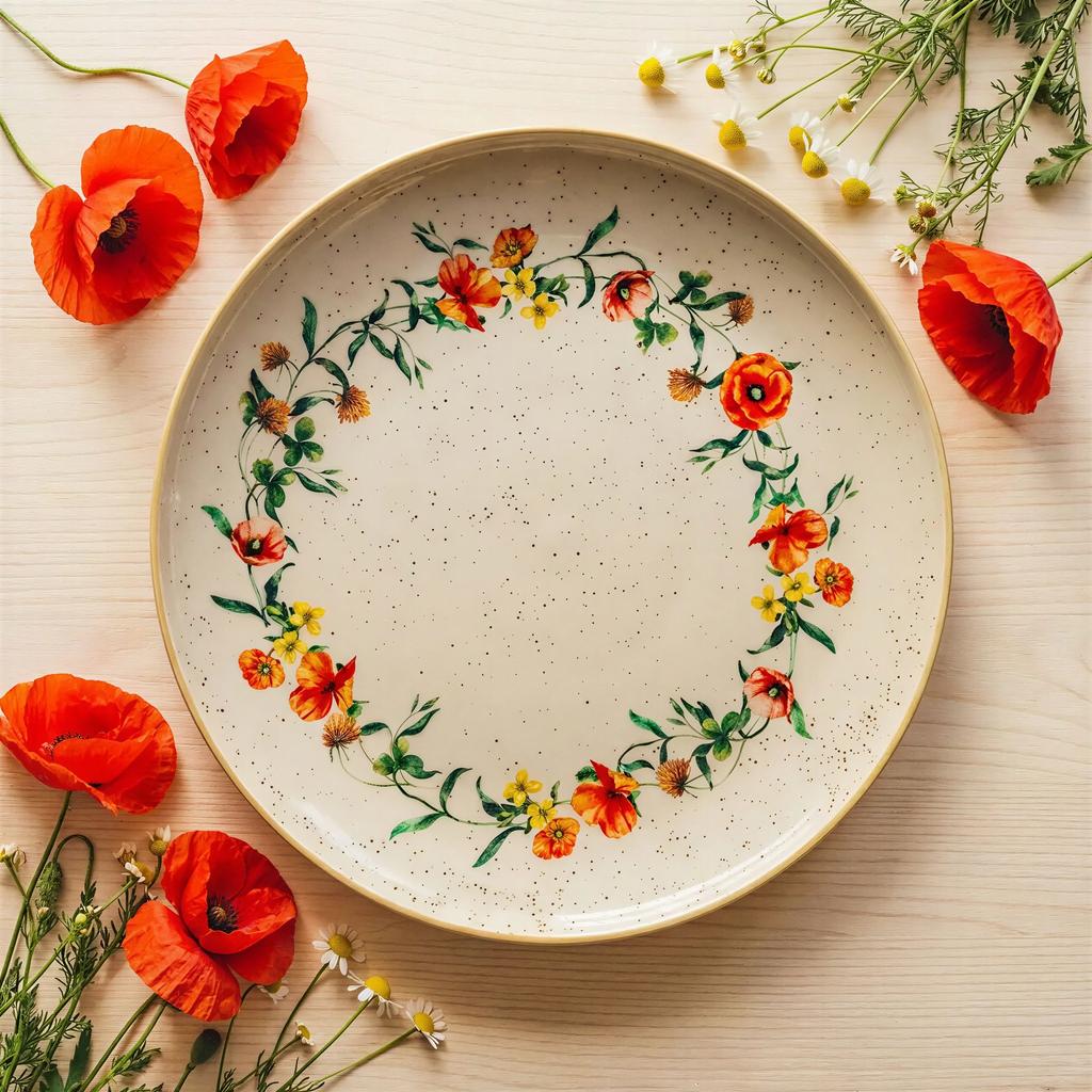PLATES 6 pcs LARGE DINNER PLATES 27cm CERAMICS WILD FLOWERS POPPIES