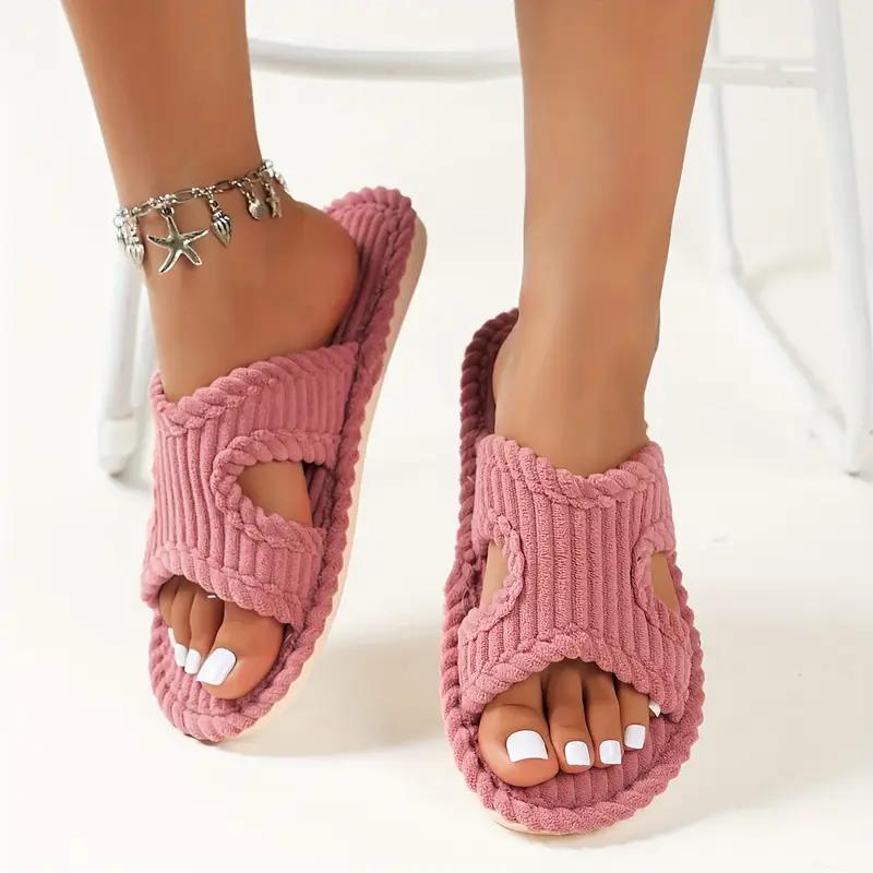 Elegant Women's Striped Slippers - Soft, Comfortable Fabric with Rubber Sole for All Seasons