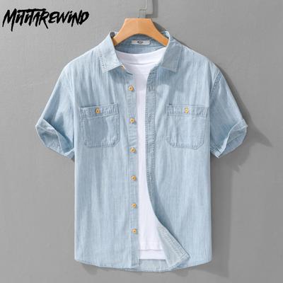 Chemises d'été pour hommes Décontracté quotidien Manches courtes Chemise en denim Style simple Jeans Hommes Hauts Revers Coton pur Boutonnée Jeunesse