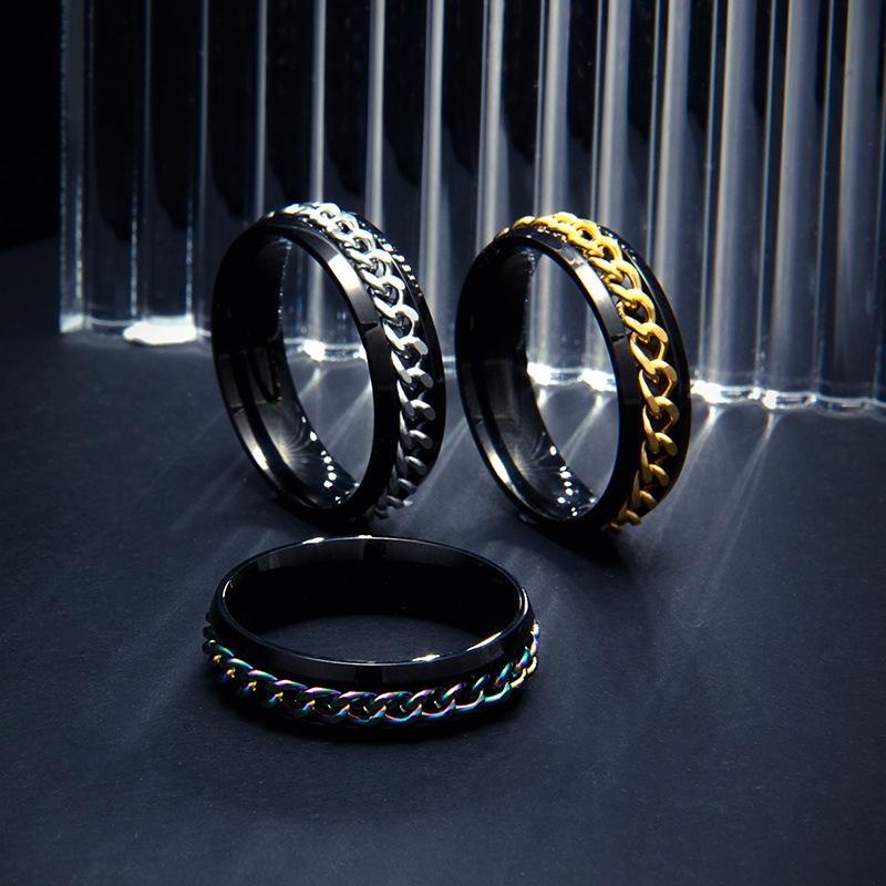 Stainless Steel Rotatable Chain Couple Ring Anxiety Multifunctional  Fashion 6mm Fidget Spinner Rings Power Sense Gifts