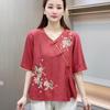 Mittelalte Frauen Retro Chinesische Stickerei Asymmetrische Knopfleiste Bluse Sommer Locker Bohème Stil Oberteil