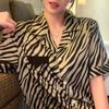 Zebra Muster Mode Gestreiftes Eis Seide Pyjama Damen Sommer Kurzarm Hose Seidige Loungewear Zweiteiliges Set