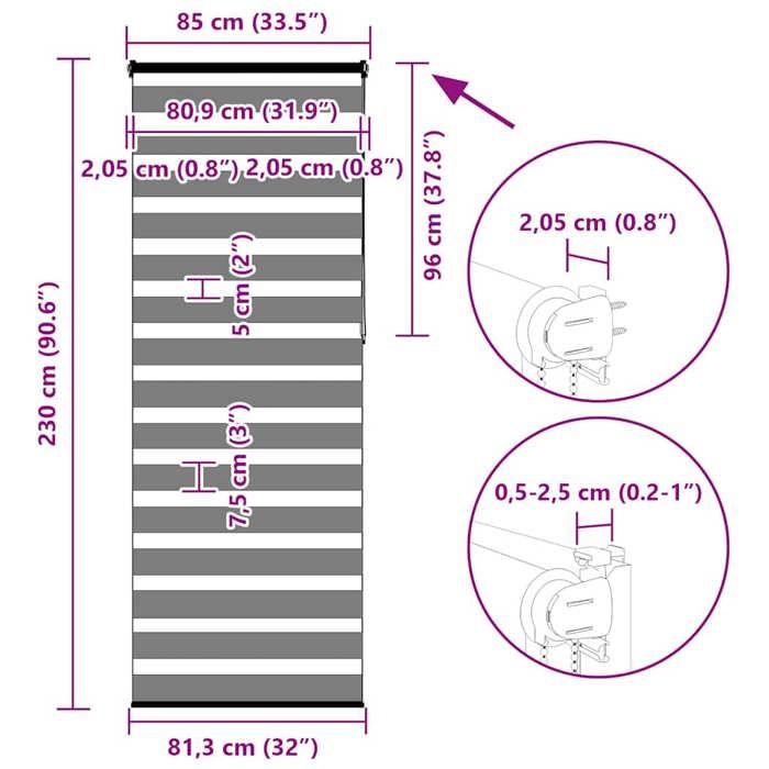 VidaXL Store Zèbre Gris Foncé Largeur Du Tissu 80,9 Cm Polyester, Store Enrouleur Zébré, Store Zébré Pour Fenêtre, Store 4014180