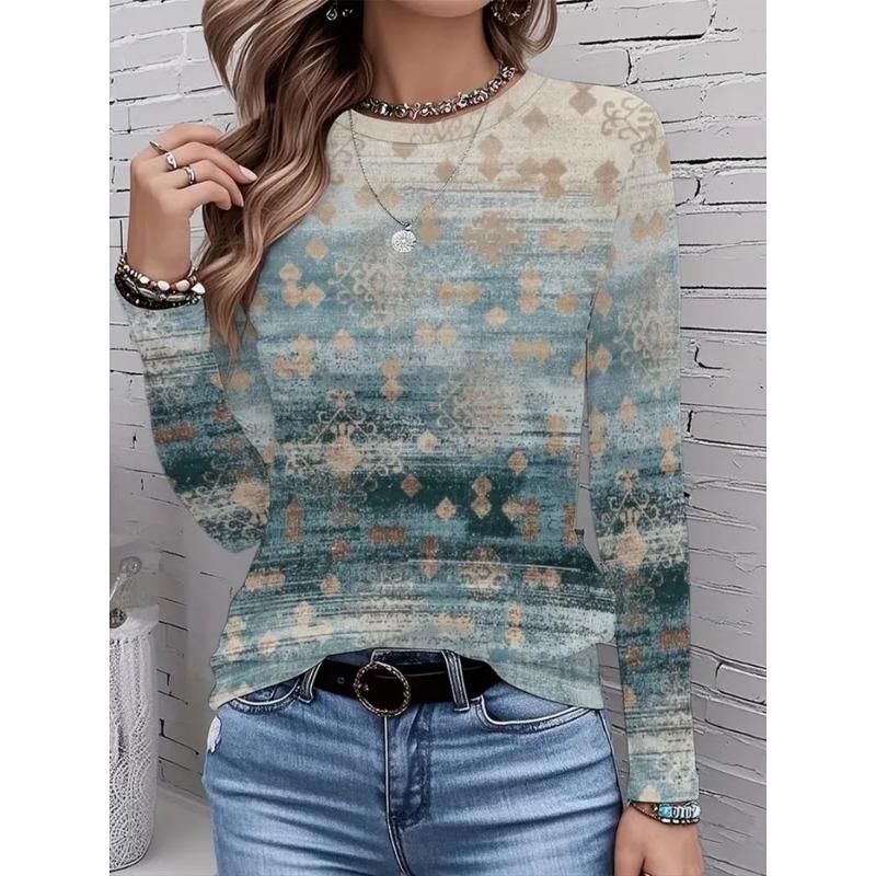 Autumn Women's 3D Geometric Print Crew Neck Long Sleeve T-Shirt