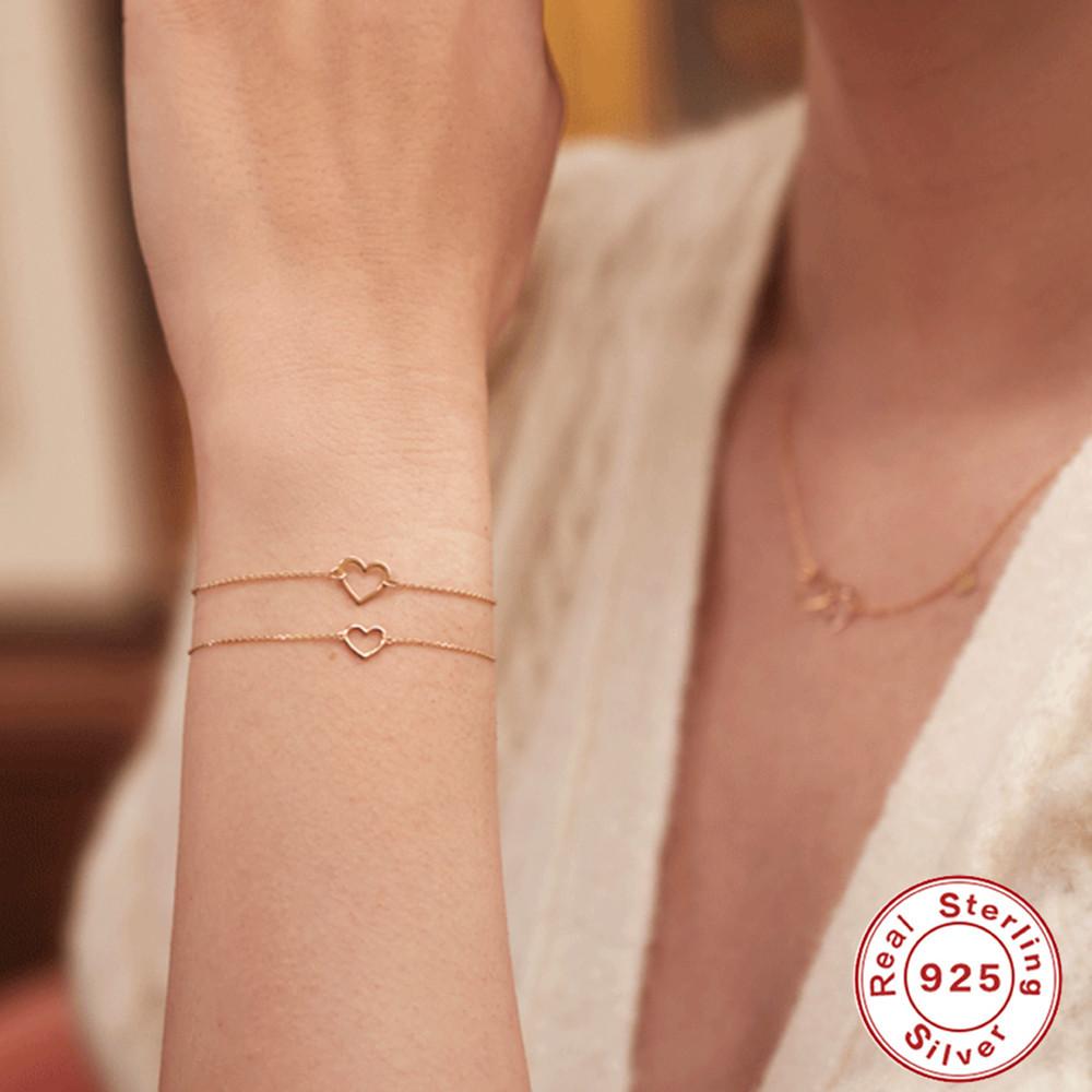 Stylish And Simple S925 Sterling Silver Wind Hollow Love Smooth Surface Simple Stacked Bracelet