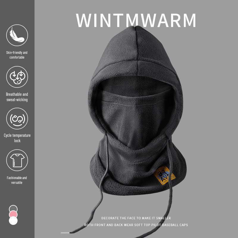 Pánská zimní větruodolná sada čepice a obličejové masky s tlustým sametovým nákrčníkem