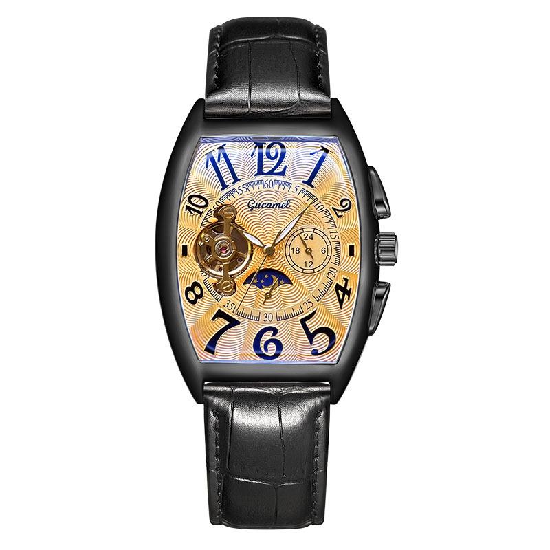 Ceas mecanic GUCAMEL Wine Barrel Ceas mecanic Tourbillon pentru bărbați