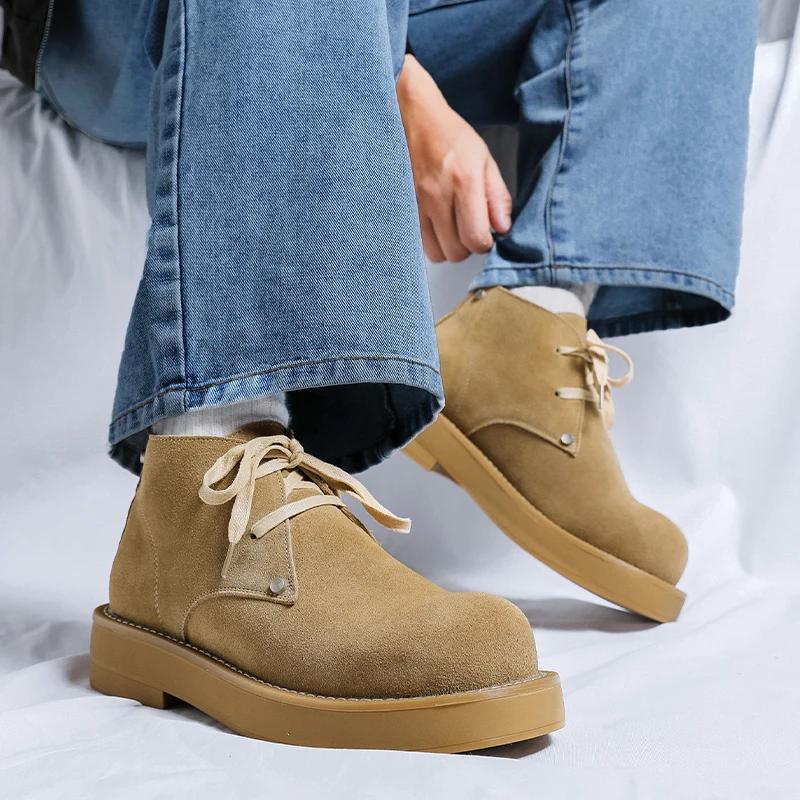 Fashion Winter Men's Boots Cow Suede Leather Warm Boots for Men Casual Snow Boots Fashion Outdoor Work High Top Ankle Boot Chelsea Boot