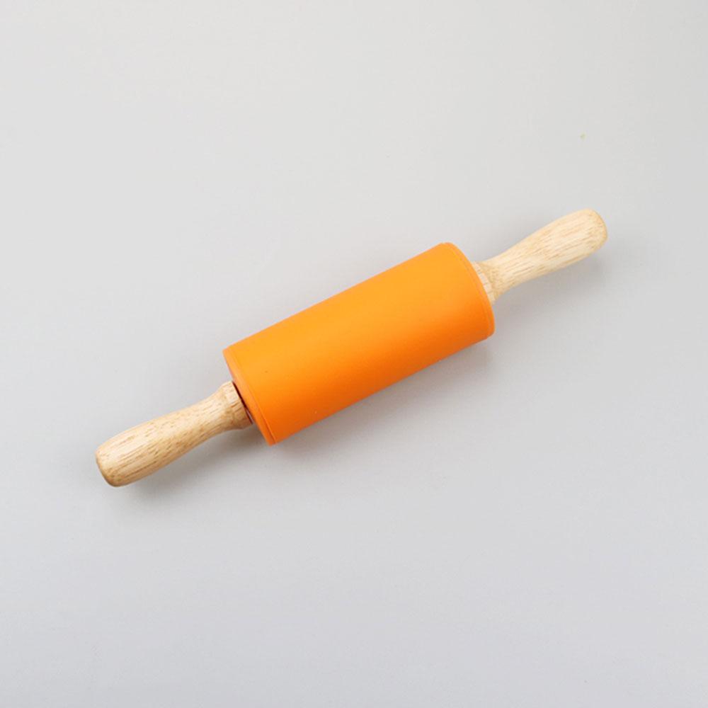Silicone world Non-Stick Silicone Rolling Pin Wooden Handle Fondant DIY Pastry Dough Flour Roller Kitchen Baking Cooking Tools