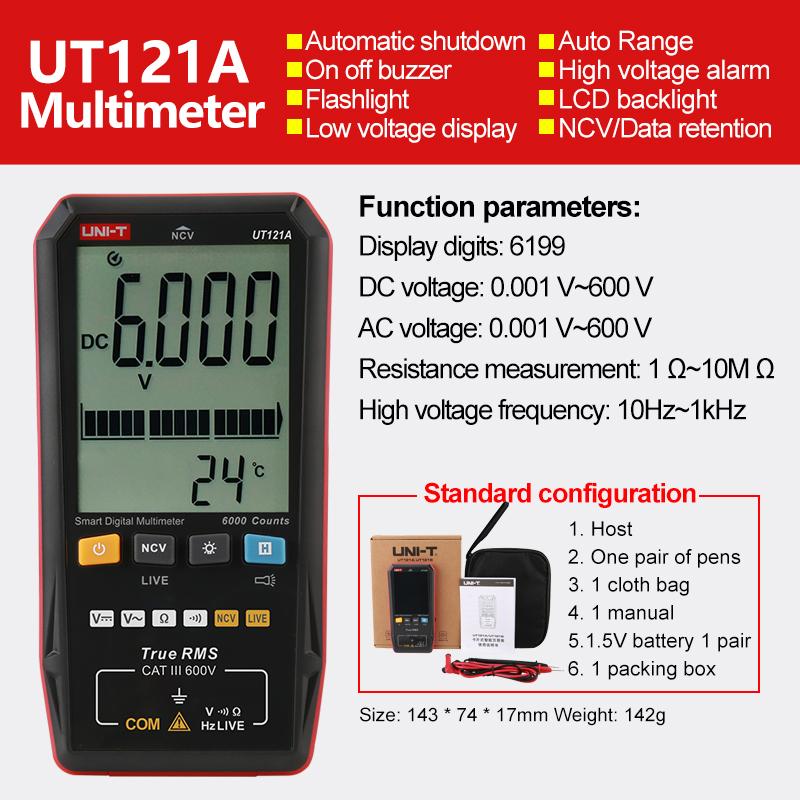 

Цифровий смарт-мультиметр UNI-T UT121A UT121B UT122 600 В змінного струму постійного струму Вольтметр True RMS Мультиметр NCV Тестер опору конденсатора