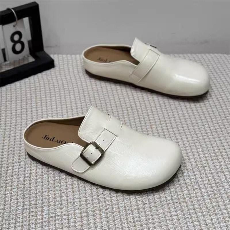 Flat-bottomed Bag Head, Half Slippers, Women's Outer Wear, Spring 2025 New Retro Flat-bottomed Lazy Black One-pedal Muller Shoes