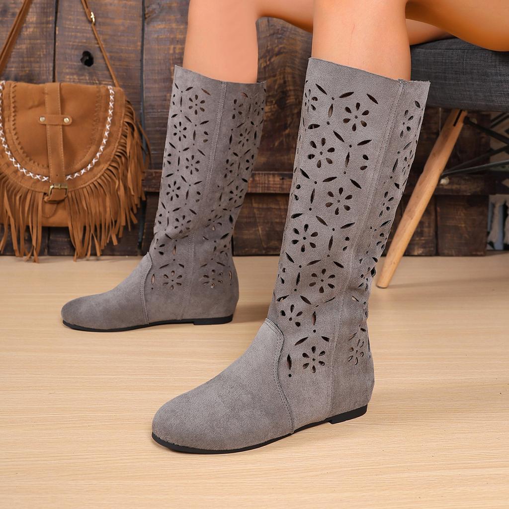 Móda 2025 Nové Retro Duté Prodyšné Vysoké Rytířské Boty Letní Zvýšené Matná Kůže Dlouhé Sandály