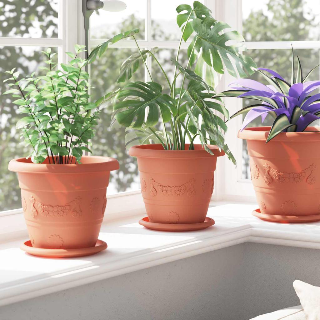 Flower Pots 6 Pcs Terracotta Red Ø 22 X 18 Cm Plastic