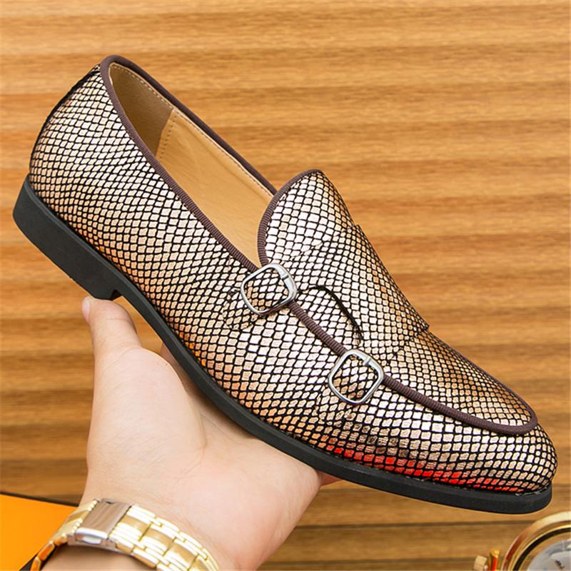 Luxury Fashion Men's Gold Silver Patent Leather Shoes Designer Brand Monk Strap Loafers Formal Wedding Dress Homecoming Footwear