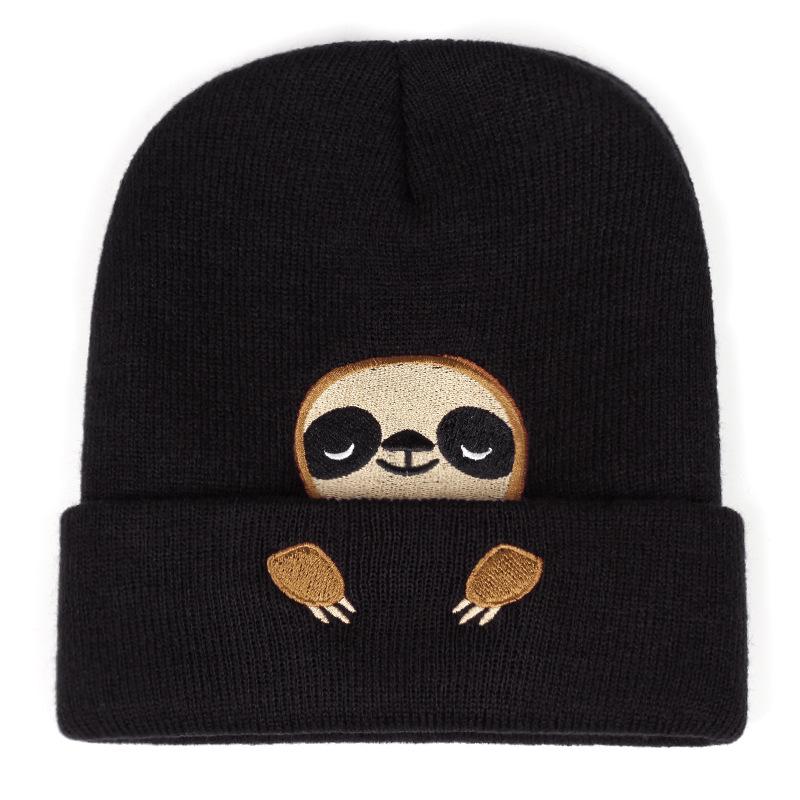 Cute Sloth Embroidered Knitted Hat Autumn And Winter Warm Men'S And Women'S Outdoor Adult Wool Hat