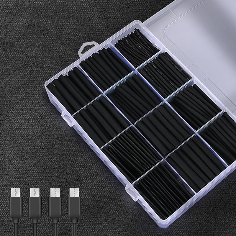 Black Heat Shrink Tube Kit Thermoresistant Tubing Shrink Wire Wrapping Electrical Connection Cable Insulation Sleeves Protecter