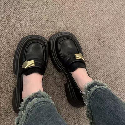 Black Platform One-pedal Loafers Women's French Japanese JK with Skirt Height-increasing Small Leather Shoes 2025 Autumn New Models