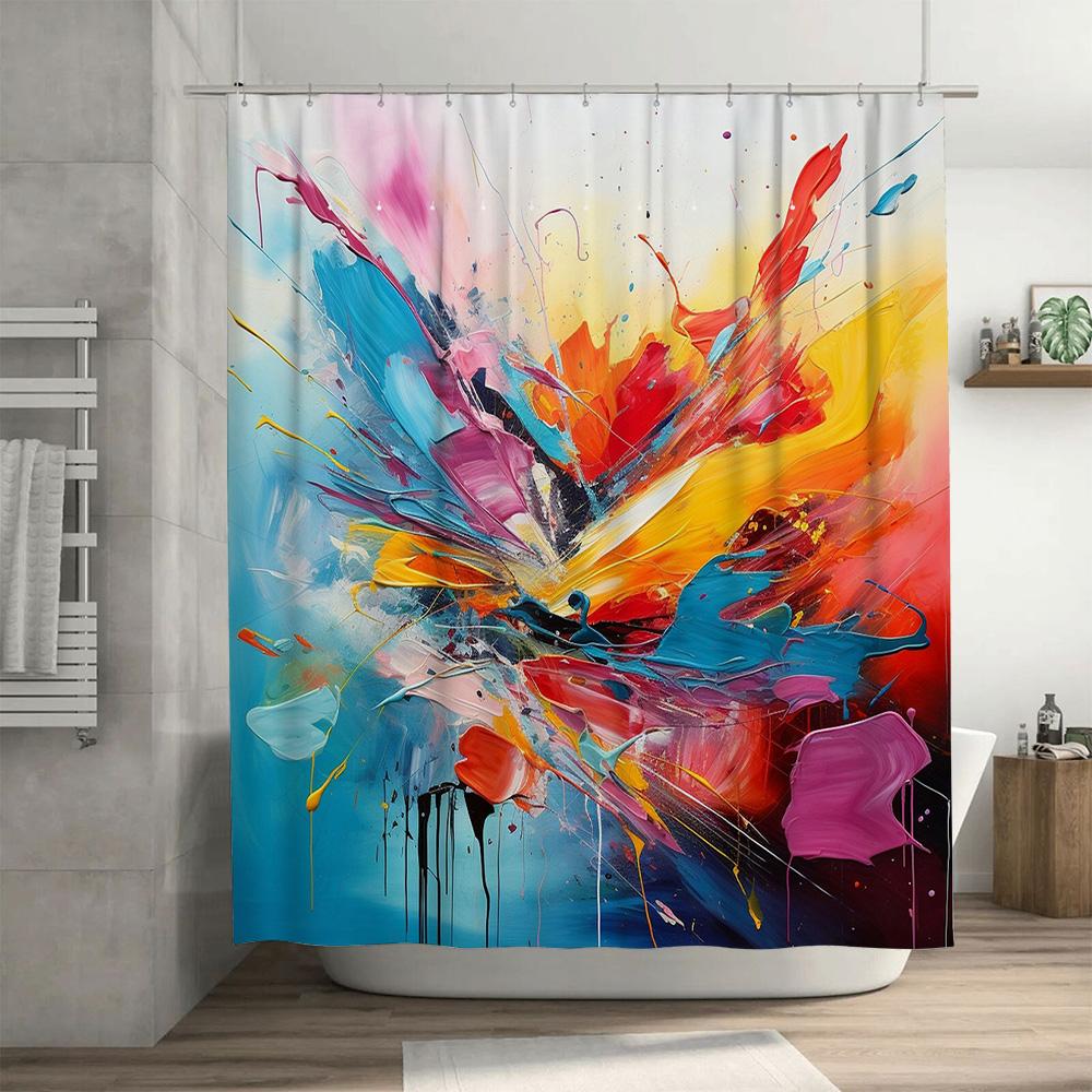 Colorful Shower Curtain with Splatter Art Design Bathroom Decor for Home Decoration in Kitchen Dining