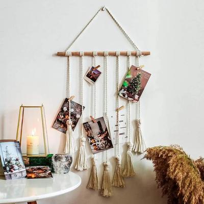 Nástěnná tapisérie Domácí nástěnná dekorace DIY Fotorámeček Úložný prostor na pohlednice Nástěnná Ručně vyráběná Bohémský Etnický Šik Střapcová tapisérie