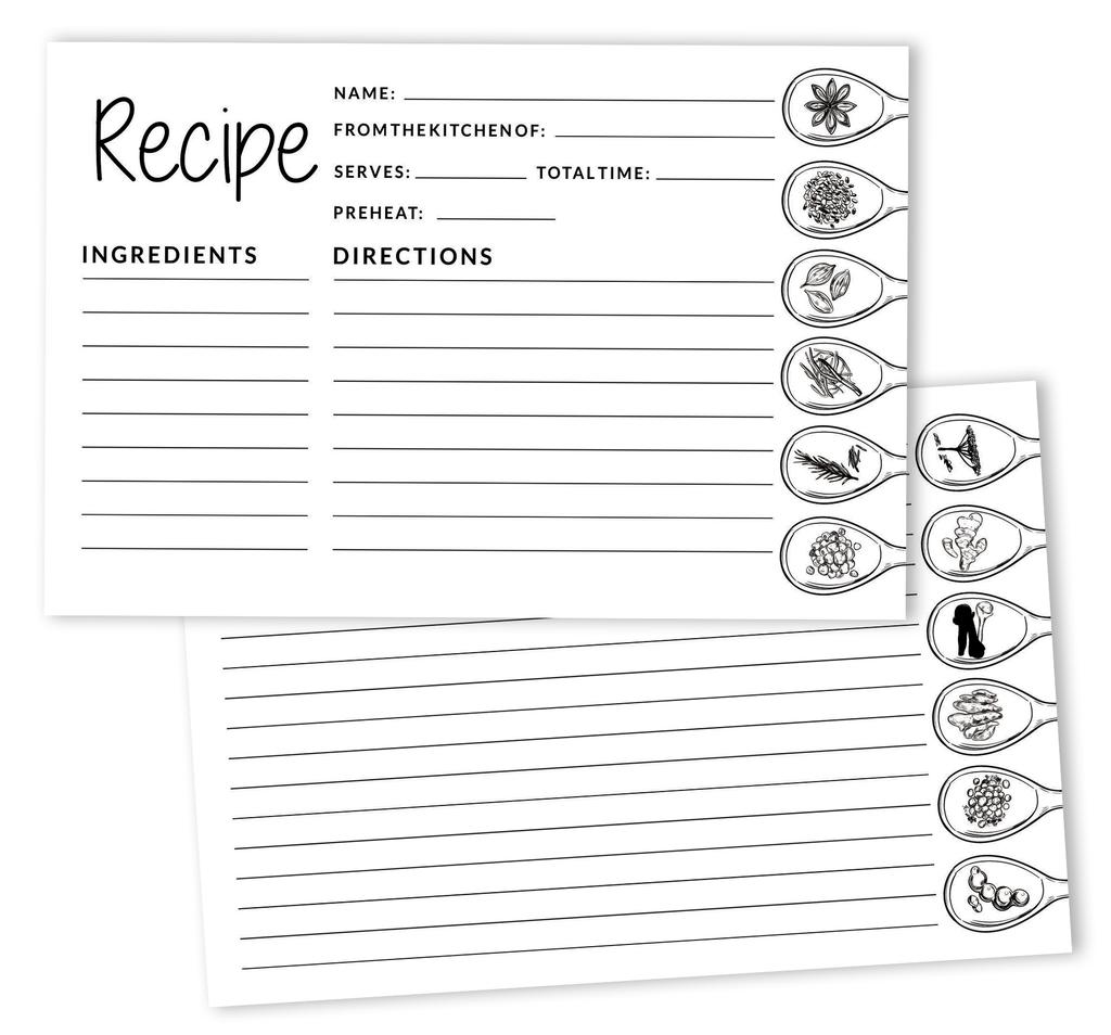 Inkdotpot Cartoline Ricetta 4x6 Pollici (Set di 50) , Cartoncino Premium Spesso a Doppia Faccia - Biglietti Ricetta Bianchi Stile Moderno