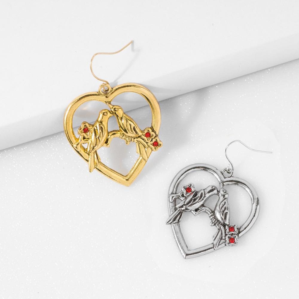 Exquisite Bird Heart Pendant Earrings With Rhinestones Great Anniversaries For