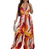 Printed Casual Sleeveless Backless Strappy Deep V Wide Leg Jumpsuit for Women