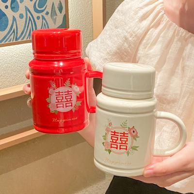 Kreative Retro-Keramiktasse mit Deckel Löffel festlich nostalgischer Kessel Souvenirtasse Kaffeetasse Hochzeitsgeschenk