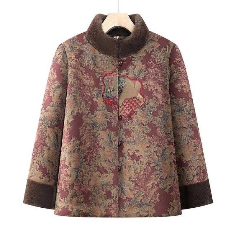 Winter cotton-padded jacket with fleece and thicker women's winter warm jacket old lady cotton-padded jacket