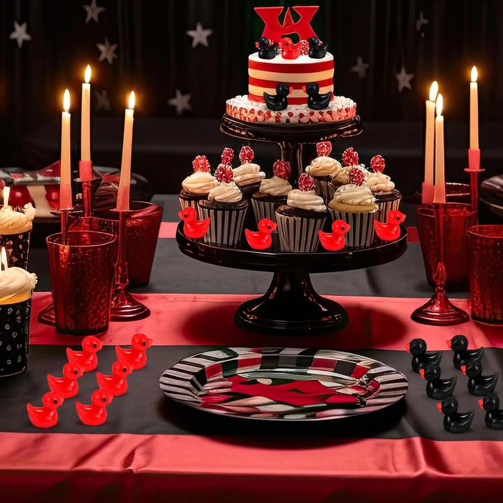 100/50ks Červené Černé Malí Kachňáci Mini Pryskyřičné Figurky Kachniček Pro Maturitní Večírek Hračky Akvarium Květináč Ozdoba Přívěsky Diy Řemeslná Dekorace