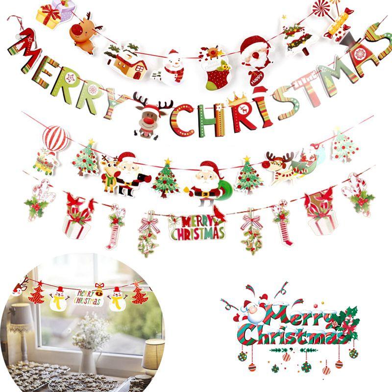Pulling Flag Christmas Ornament Cartoon Santa Claus Party Hanging Banner Decor