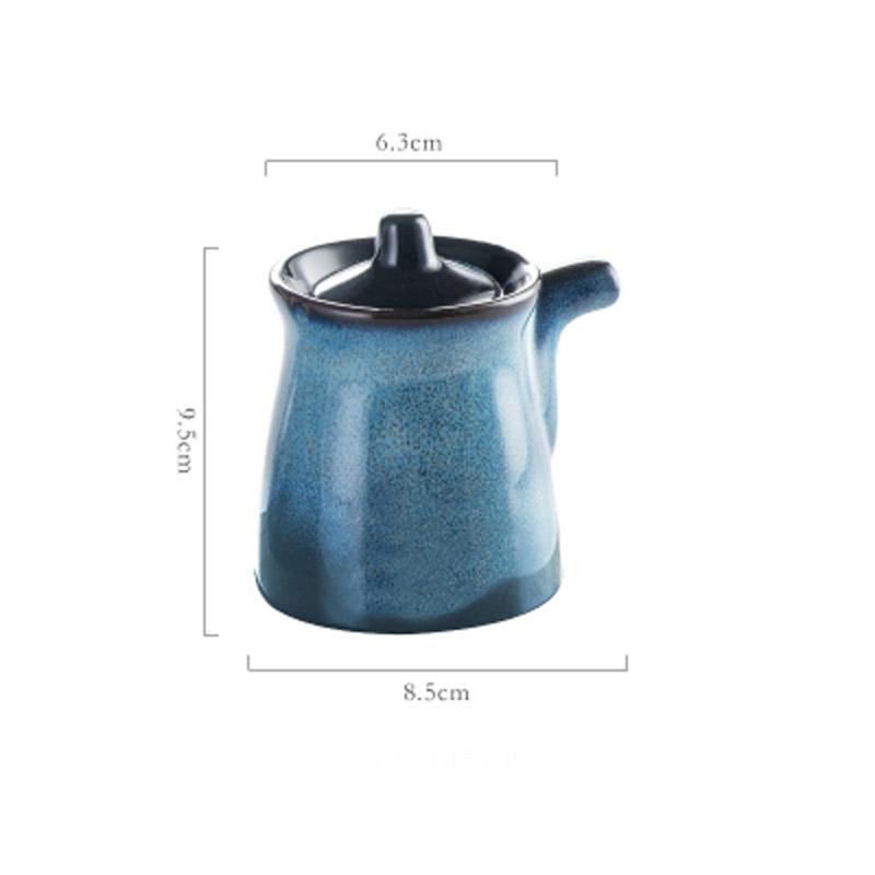 Japanese-style Ceramic Seasoning Pot Household Creative Kitchen Oil Salt Sugar Monosodium Glutamate Condiment Box Oil Pourer