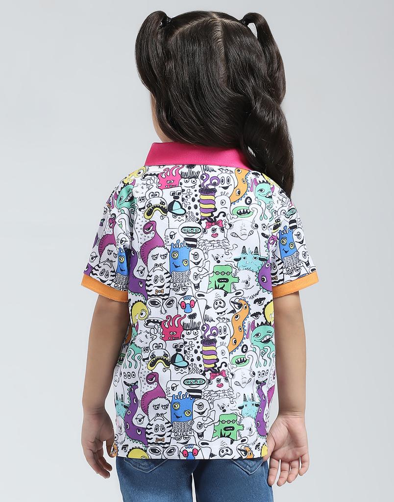 MONTE CARLO Girls Printed Polo Neck Half Sleeve T-Shirt