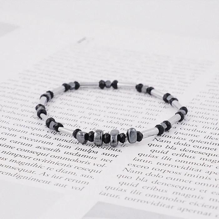 Black Metal Cylinder Gemstone Bracelet (C2503AC1267_BK)