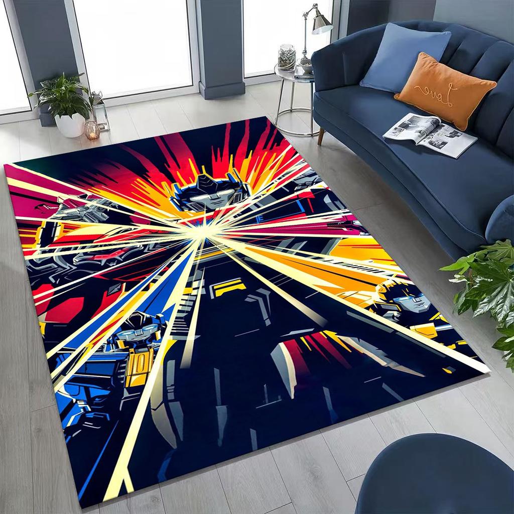 Cartoon T-Transformers Autobots Optimus Prime Rug for Bedroom Living Room Sofa Home Doormat Decor, Large Kids Non-slip Floor Mat