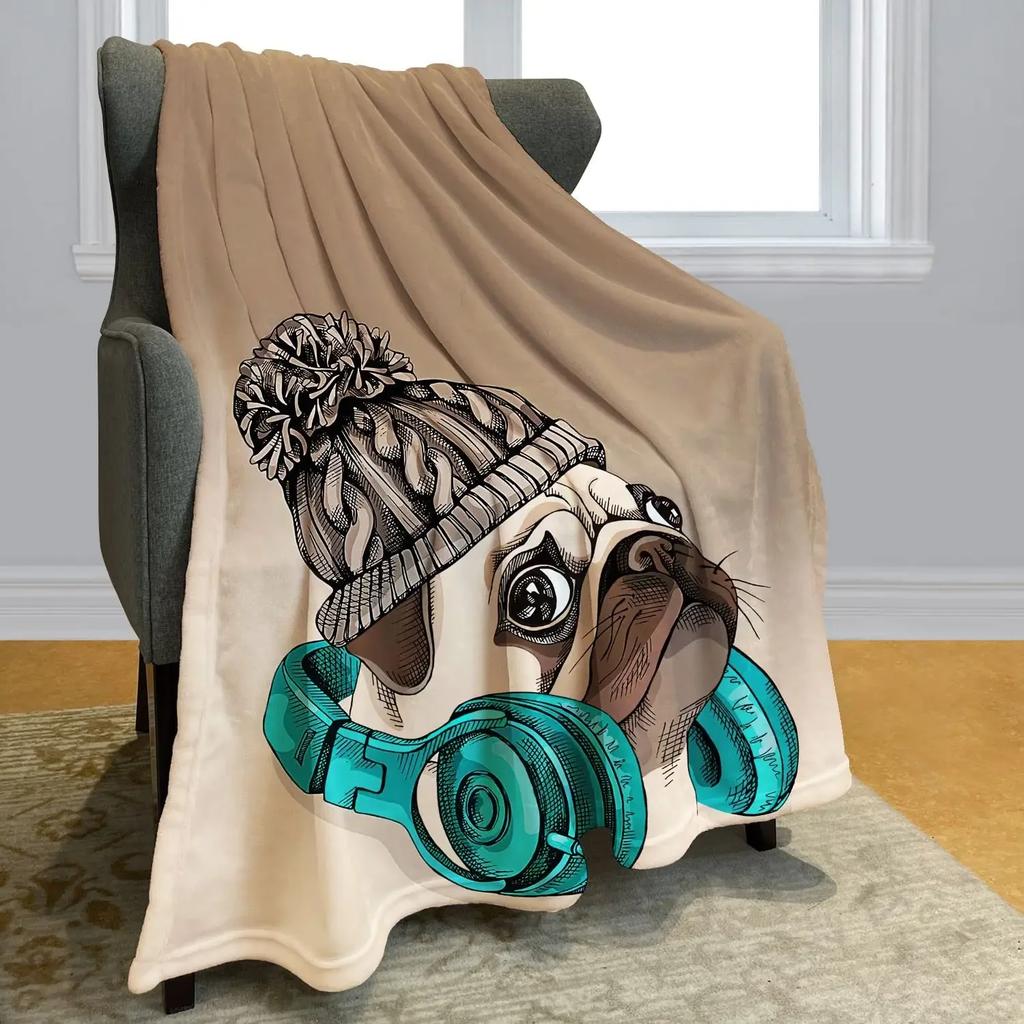 Colorful Pug Dogs Funny Puppy Fuzzy Flannel Blanket Throw, Super Soft Lightweight Blanket Throw for Couch Chair Sofa,Bed Blanket