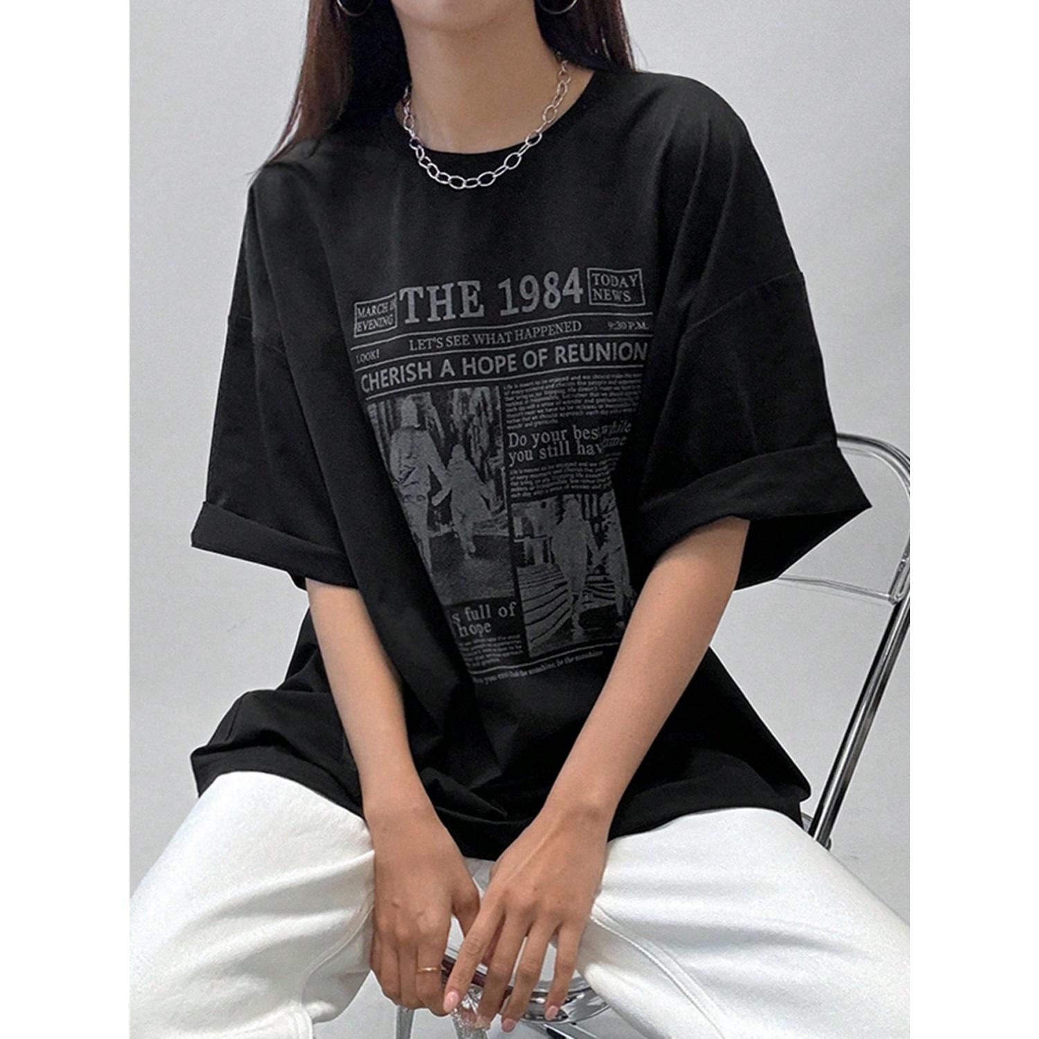 

DAZY Women s Character Slogan Printed Drop Shoulder Loose T-Shirt Graphic Tee Oversized T-Shirt XXXXXL