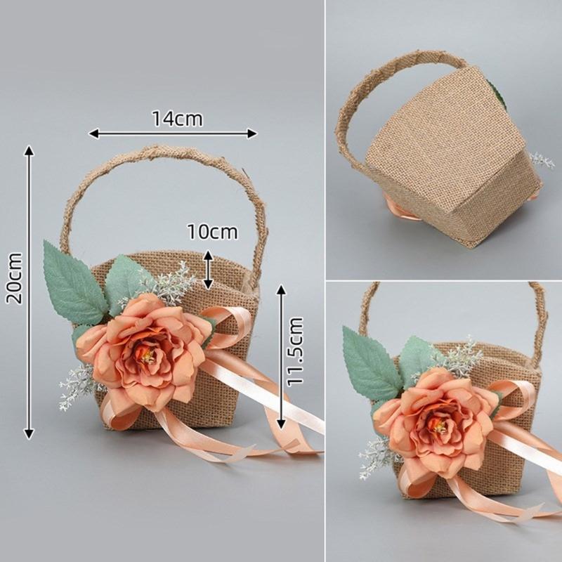 Handlicher Aufbewahrungskorb Leinen Blumenkorb mit Griffen Handgeflochtene Körbe Vielseitige Dekorationen Handgemachtes Geschenk