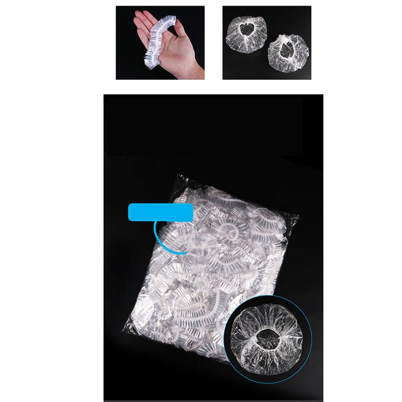 100Pcs Disposable One-Off Hotel Home Shower Bathing Clear Hair Elastic Caps Hats