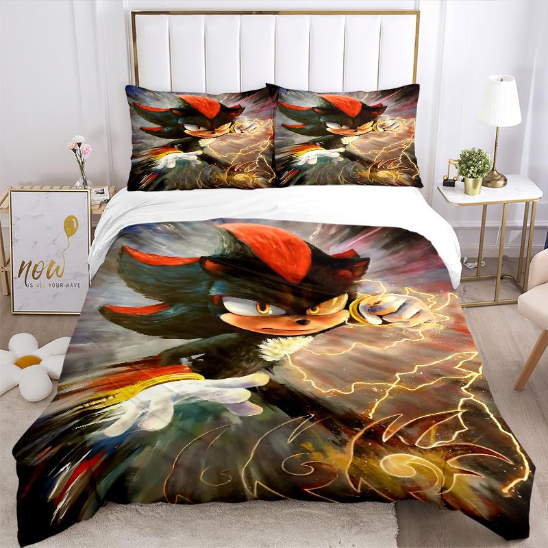 3pcs Shadow the Hedgehog Bedding Set - Includes Quilt Cover and Pillowcases, Suitable for All Seasons, Machine Washable - Ideal Gift for Fam