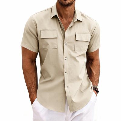 Men's Casual Short Sleeve Button Down Shirts Workwear Style Turn Down Collar Chest Pocket Blouse Tops for Daily Vacation Beach