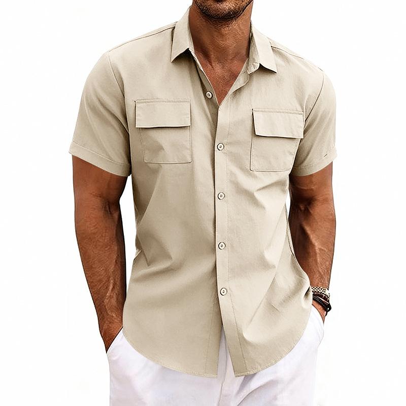 Men's Casual Short Sleeve Button Down Shirts Workwear Style Turn Down Collar Chest Pocket Blouse Tops for Daily Vacation Beach