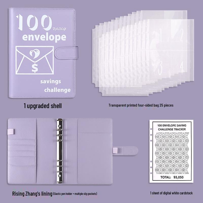 A5 Leather Macaron Notebook Binder with PU Cover and Cash Budget Organizer.