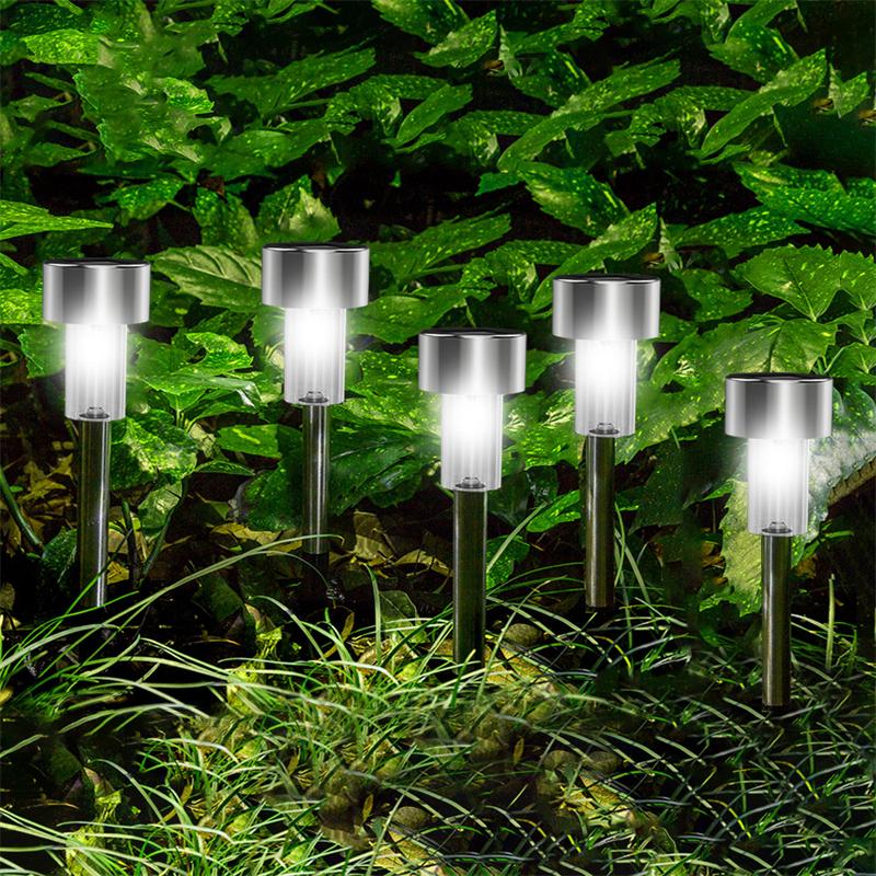 

10 шт. Светодиодные солнечные газонные светильники из нержавеющей стали, садовые ночные светильники, уличное освещение для кемпинга, ландшафтное освещение, украшение для ступеней виллы, парка plastic-white,1pc