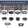 CYCLI-Metal Cone And Square Studs 455 Pcs Punk Spikes And Studs Kit, 10 Sizes For Clothing And Leathercraft