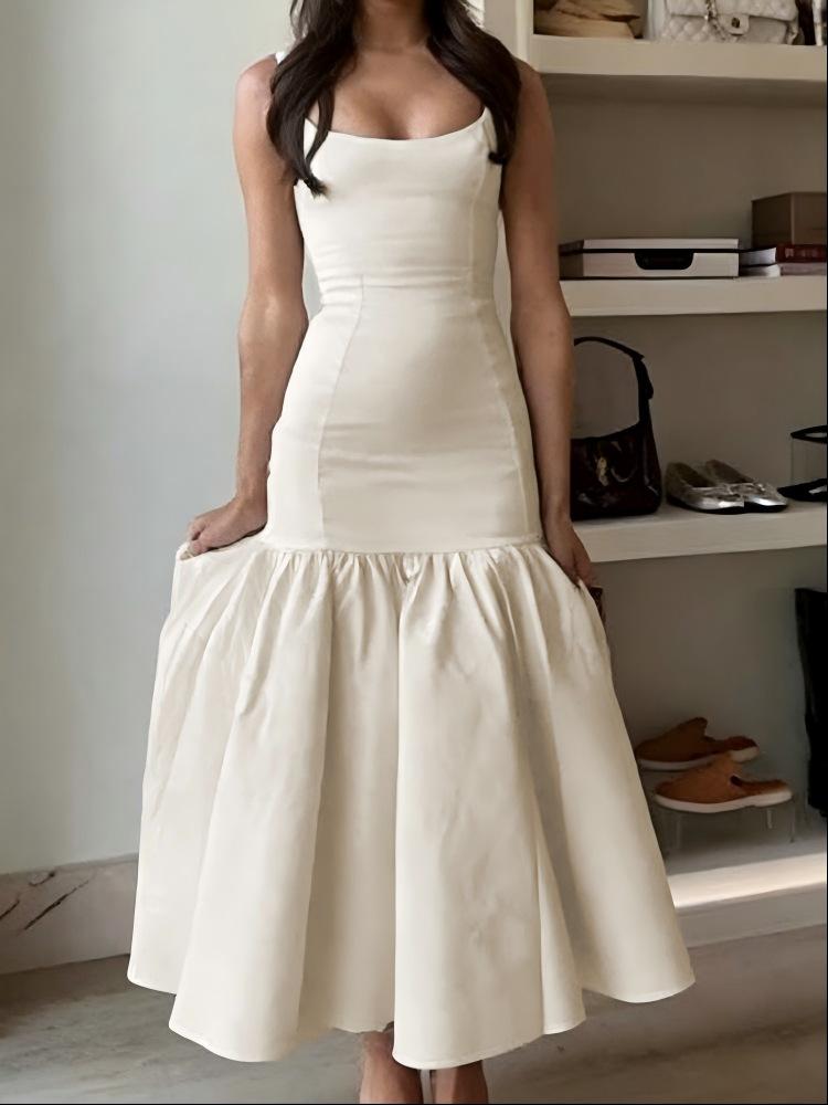 European and American Fashion U-neck Slim-fit Dress Retro Sleeveless Fishtail Dress Sexy Vacation Fake Dress