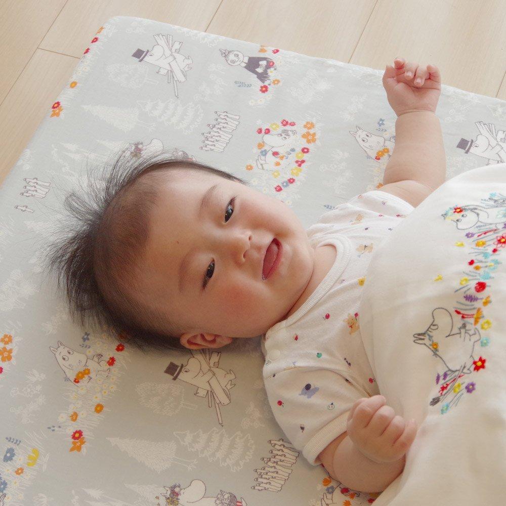 Moomin Double Gauze Fitted Sheet for Made In Mini Double Misty Gray Babies, Japan, Size, Gauze, (60x90cm)