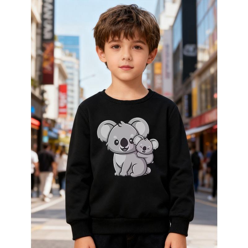 European sizes Kids' Stylish Sweatshirt, Round Neck Pullover , Featuring a Cartoon Koala Print, Suitable for Daily Casual Wear And Outdoor Activities