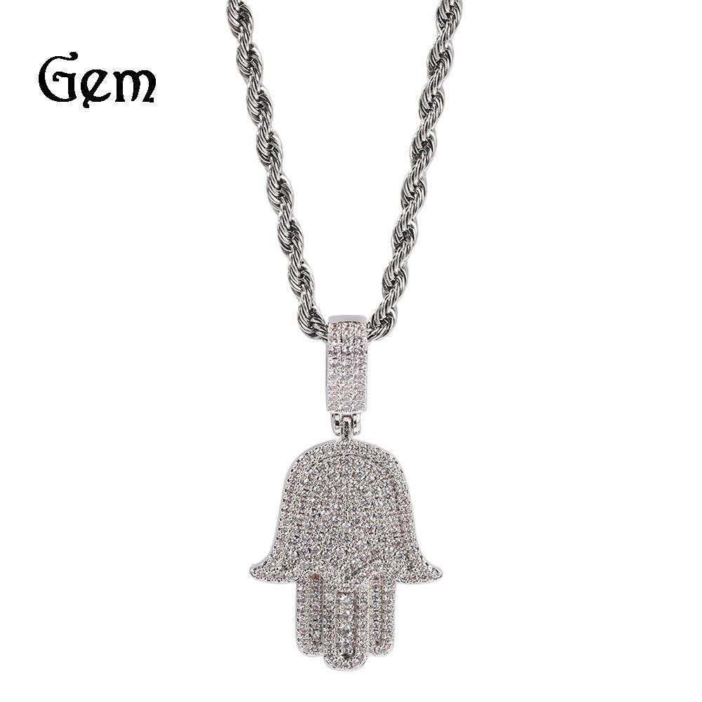 Copper Alloy Zircon Pendant Necklace with Delicate Palm Design Gold-color Plating for Unisex Sweater Accessories