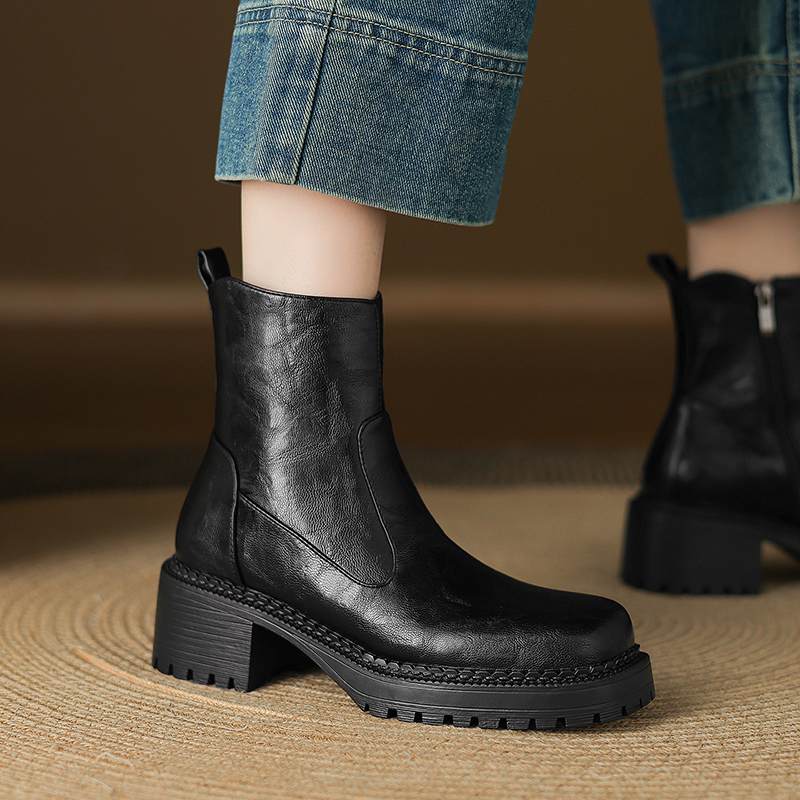 Krazing Pot Microfiber Winter Round Toe Modern Platform Size 33 Boots Size 43 Thick Bottom Women Ankle Boots