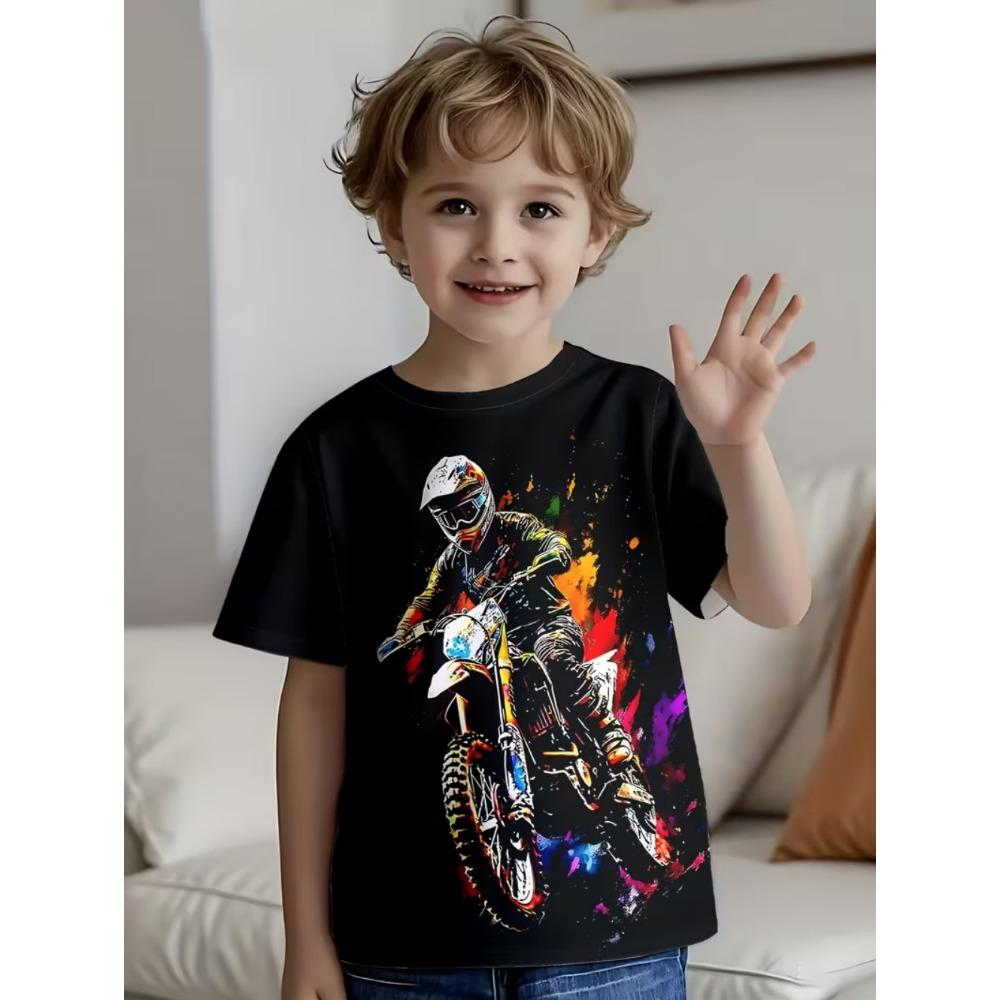 Funny Motorcycle Rider Print Men's Short Sleeves T-Shirt Loose Casual Summer Outdoor Street Men's and Women's Tees Tops